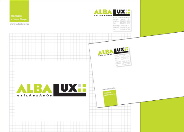 Albalux vállalati arculat sablonok, névjegykártya és logó