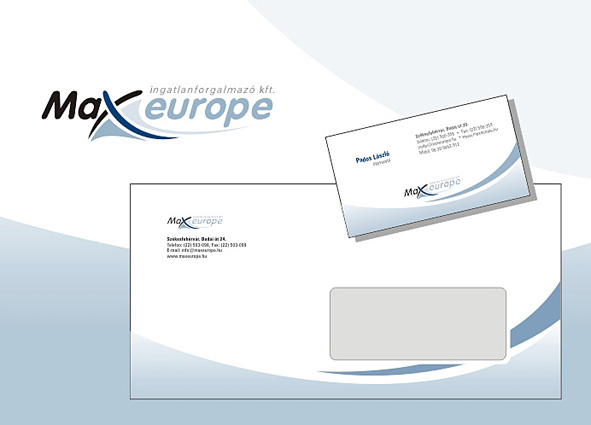 Max Europe névjegykártya logó és vállalati arculattervek